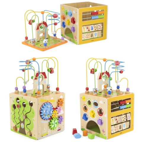 Viga Toys VIGA Activity Box Drewniane Edukacyjne Centrum Gier 5w1 kostka