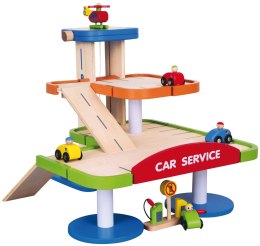 Viga Toys Duży Drewniany Dwupoziomowy garaż z akcesoriami Car Service Viga Toys