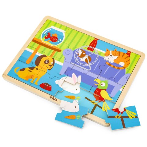 Viga Toys VIGA Drewniane Puzzle Zwierzęta Domowe 16 elementów