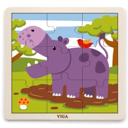 Viga Toys VIGA Poręczne Drewniane Puzzle Hipopotam 9 Elementów