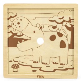 Viga Toys VIGA Poręczne Drewniane Puzzle Hipopotam 9 Elementów