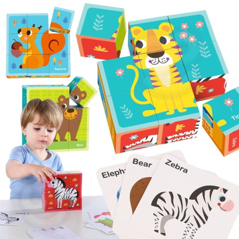 Tooky Toy TOOKY TOY Układanka Montessori Bloki Kostki Sześciany Puzzle Zwierzęta + wzorniki