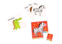 Tooky Toy TOOKY TOY Układanka Montessori Bloki Kostki Sześciany Puzzle Zwierzęta + wzorniki