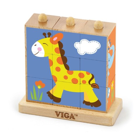 Viga Toys Drewniana Klocki układanka logiczna Puzzle Viga Toys Zoo 9 elementów Montessori