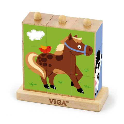 Viga Toys Drewniana Układanka Logiczna Puzzle Edukacyjne Viga Toys Farma 9 elementów