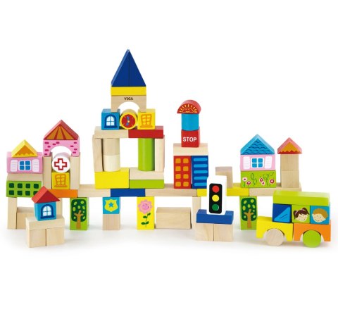 Viga Toys Drewniane Klocki Edukacyjne w Wiadrku Viga Toys Miasto 75 elementów