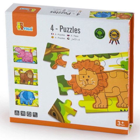 Viga Toys Drewniane Puzzle Safari Zwierzęta Viga Toys Układanka 4 Obrazki