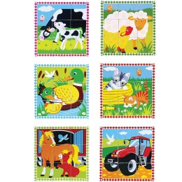 Viga Toys Układanka Drewniana Puzzle Viga Toys 6 Klocków 6 Obrazków Farma