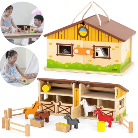 Viga Toys VIGA Drewniana Stadnina dla Koni w Walizce