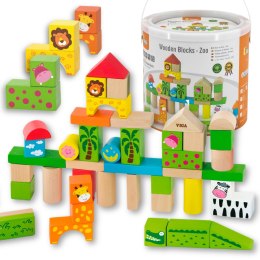 Viga Toys VIGA Drewniane Klocki Edukacyjne ZOO w Wiaderku 50 el.