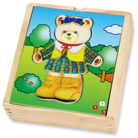 Viga Toys Viga Drewniana Układanka Logiczna Puzzle Ubierz Misia Dziewczynkę