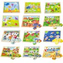 Viga Toys Viga Zestaw Puzzle drewniane 12 układanek po 24 el. na stojaku