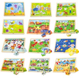 Viga Toys Viga Zestaw Puzzle drewniane 12 układanek po 24 el. na stojaku