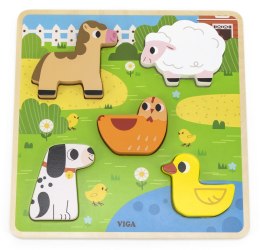 Viga Toys VIGA Drewniana Układanka Puzzle Zwierzątka Farma do Dopasowania