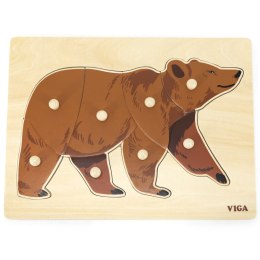 Viga Toys VIGA Drewniane Puzzle Montessori Miś Niedźwiedź z Pinezkami