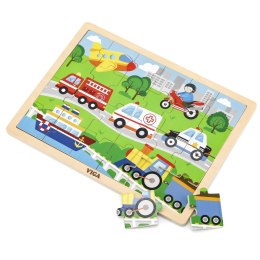 Viga Toys VIGA Drewniane Puzzle Pojazdy w mieście 24 Elementy