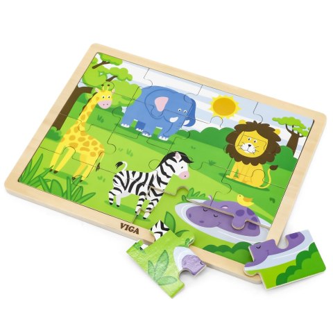 Viga Toys VIGA Drewniane Puzzle Safari 16 elementów