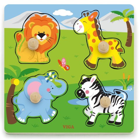 Viga Toys VIGA Drewniane Puzzle z Pinezkami Dzikie Zwierzęta