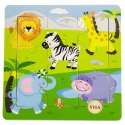 Viga Toys VIGA Poręczne Drewniane Puzzle Dzikie Zwierzęta Safari ZOO 9 elementów