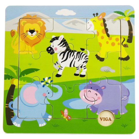 Viga Toys VIGA Poręczne Drewniane Puzzle Dzikie Zwierzęta Safari ZOO 9 elementów