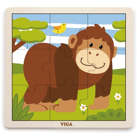 Viga Toys VIGA Poręczne Drewniane Puzzle Goryl 9 elementów