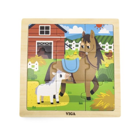 Viga Toys VIGA Poręczne Drewniane Puzzle Konie 9 elementów