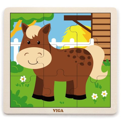 Viga Toys VIGA Poręczne Drewniane Puzzle Konik 9 elementów