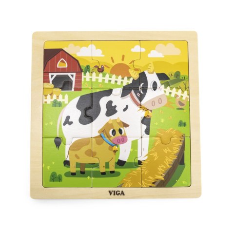 Viga Toys VIGA Poręczne Drewniane Puzzle Krówki 9 elementów