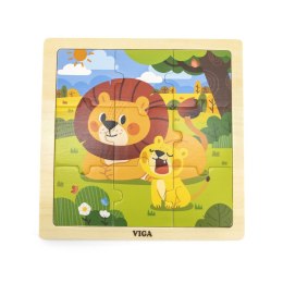 Viga Toys VIGA Poręczne Drewniane Puzzle Lwy 9 elementów