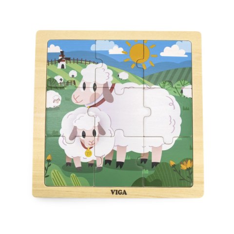 Viga Toys VIGA Poręczne Drewniane Puzzle Owieczki 9 elementów