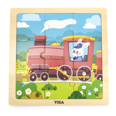 Viga Toys VIGA Poręczne Drewniane Puzzle Pociąg Ciuchcia 9 elementów