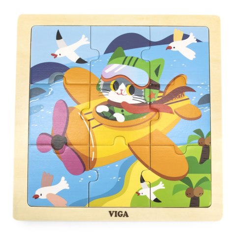 Viga Toys VIGA Poręczne Drewniane Puzzle Samolot 9 elementów