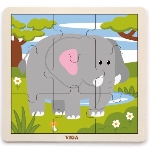 Viga Toys VIGA Poręczne Drewniane Puzzle Słoń 9 elementów