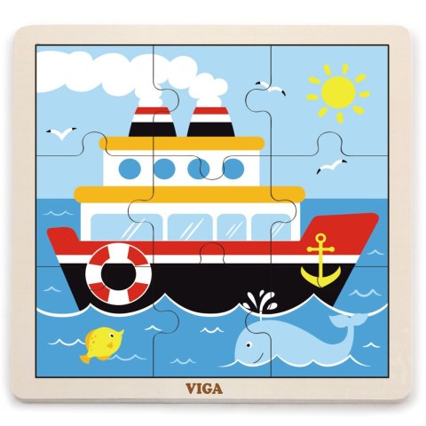 Viga Toys VIGA Poręczne Drewniane Puzzle Statek 9 elementów