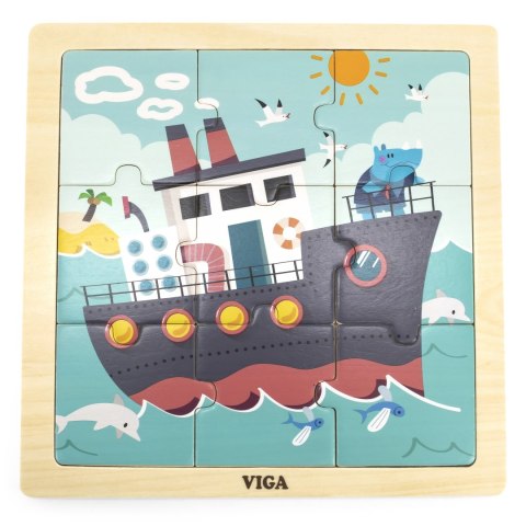 Viga Toys VIGA Poręczne Drewniane Puzzle Statek 9 elementów