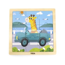 Viga Toys VIGA Poręczne Drewniane Puzzle Żyrafa w aucie 9 elementów