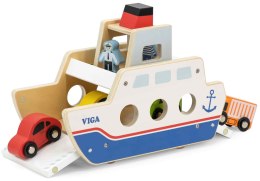 Viga Toys VIGA Drewniany Statek Kapitan Autka 4szt.