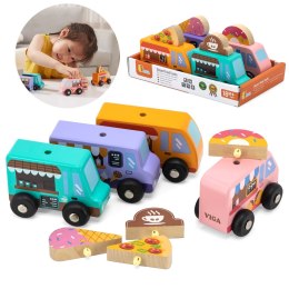 Viga Toys VIGA Drewniany Zestaw Food Trucki Pojazdy cukierni 4 autka