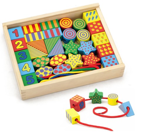 Viga Toys Drewniane Klocki Edukacyjne do nawlekania Nawlekanka dla dzieci Viga Toys Montessori