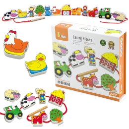 Viga Toys VIGA Drewniana Przeplatanka Klocki Farma do Nawlekania Montessori