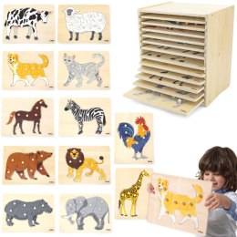 Viga Toys VIGA Zestaw Puzzle Drewniane 12 Układanek Zwierzątka Montessori + Stojak