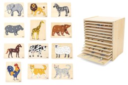 Viga Toys VIGA Zestaw Puzzle Drewniane 12 Układanek Zwierzątka Montessori + Stojak