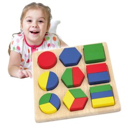 Viga Toys Drewniana układanka Viga Wzory Figury Geometryczne 18 Elementów Montessori