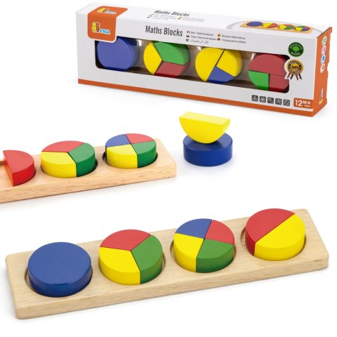 Viga Toys VIGA Drewniana Układanka Klocki Matematyczne Ułamki 10 Klocków Montessori