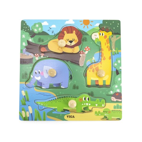 Viga Toys VIGA Drewniane Puzzle z Pinezkami Dzikie Zwierzęta