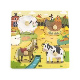 Viga Toys VIGA Drewniane Puzzle z Pinezkami Farma 12m+