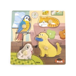 Viga Toys VIGA Drewniane Puzzle z Pinezkami Zwierzęta Domowe